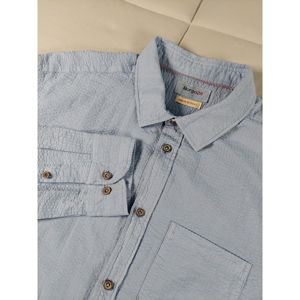 Borgo28 Dress Shirt Mens XL Blue Textured Fabric Jacquard Stretch Made In Italy